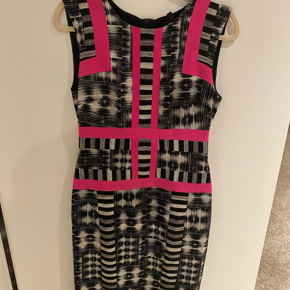 BCBG EUC stunning hot pink, black and white fitted dress.